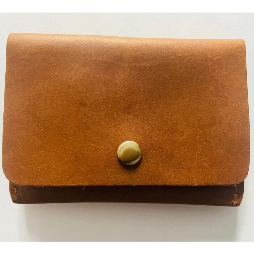 Handcrafted small compact Brown Leather Wallet minimalist snap closure